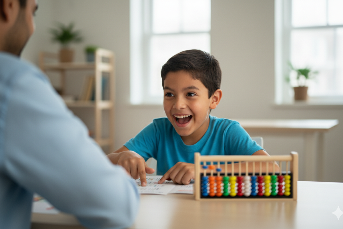 Niño explicando con entusiasmo la solución de un problema.